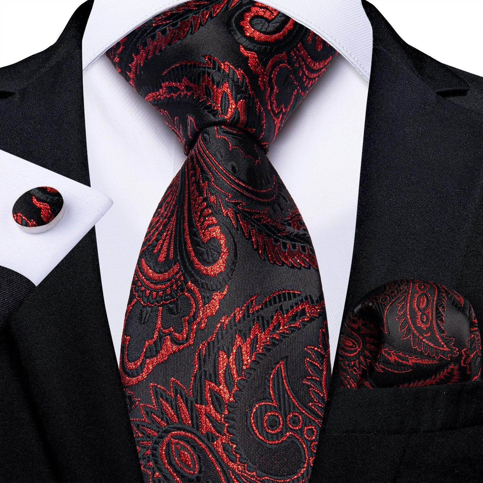 Neck Tie Set Handkerchief Cufflinks Gift For Men - VacationGrabs