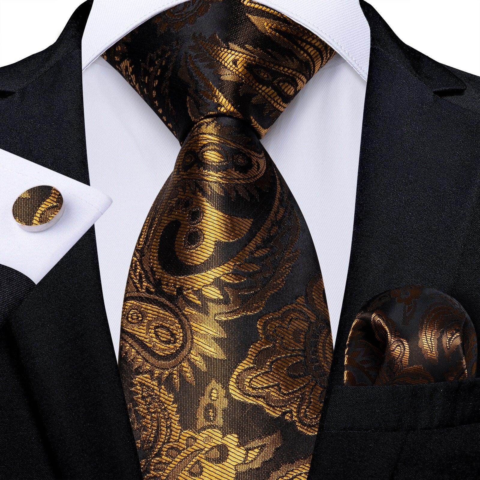 Neck Tie Set Handkerchief Cufflinks Gift For Men - VacationGrabs
