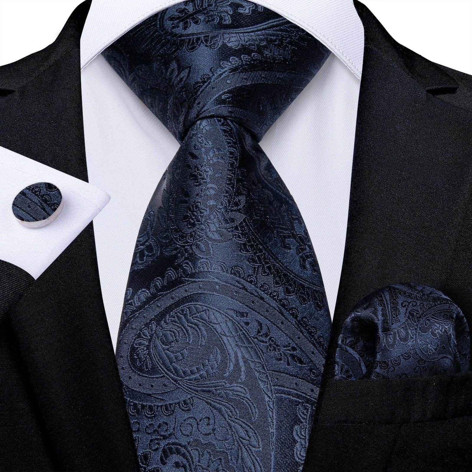 Neck Tie Set Handkerchief Cufflinks Gift For Men - VacationGrabs