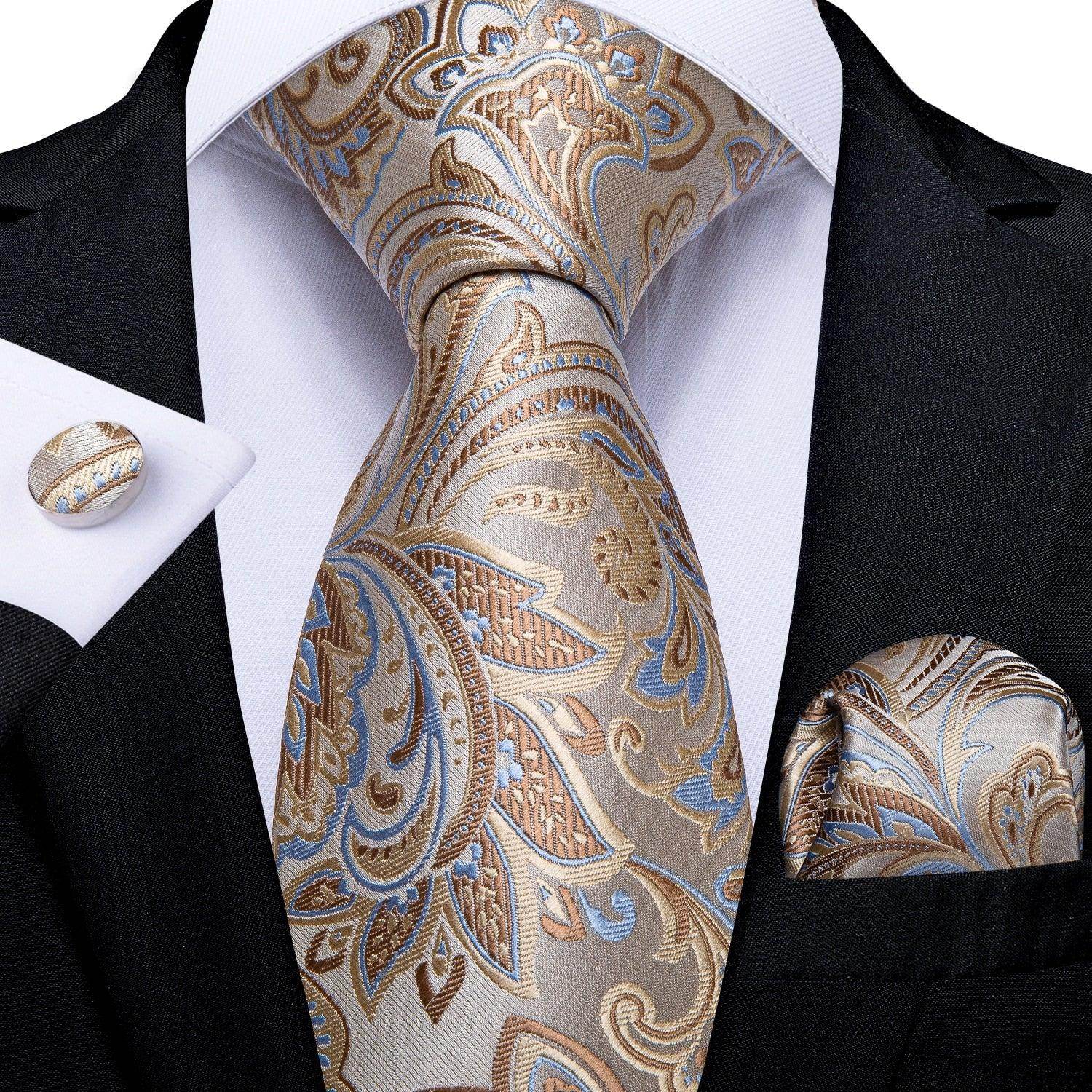 Neck Tie Set Handkerchief Cufflinks Gift For Men - VacationGrabs
