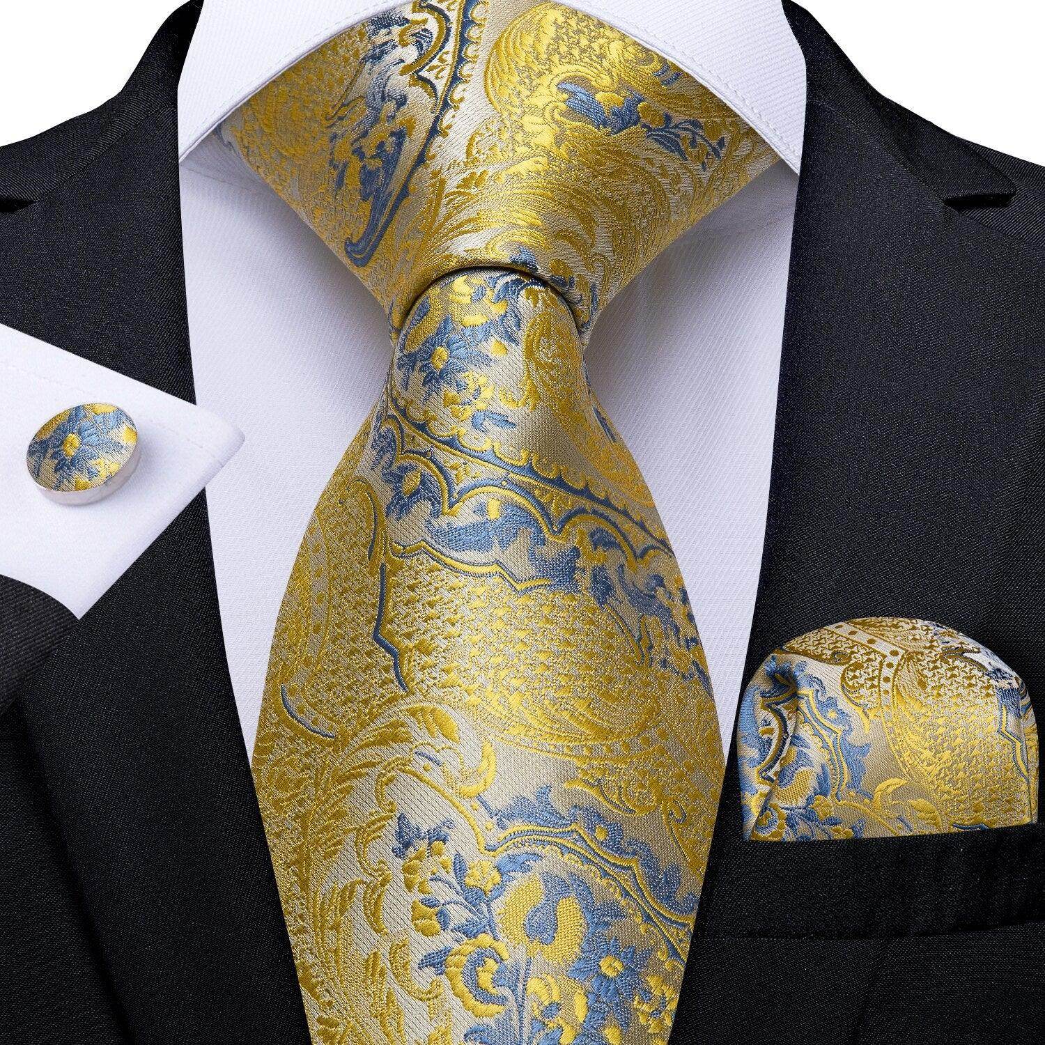 Neck Tie Set Handkerchief Cufflinks Gift For Men - VacationGrabs