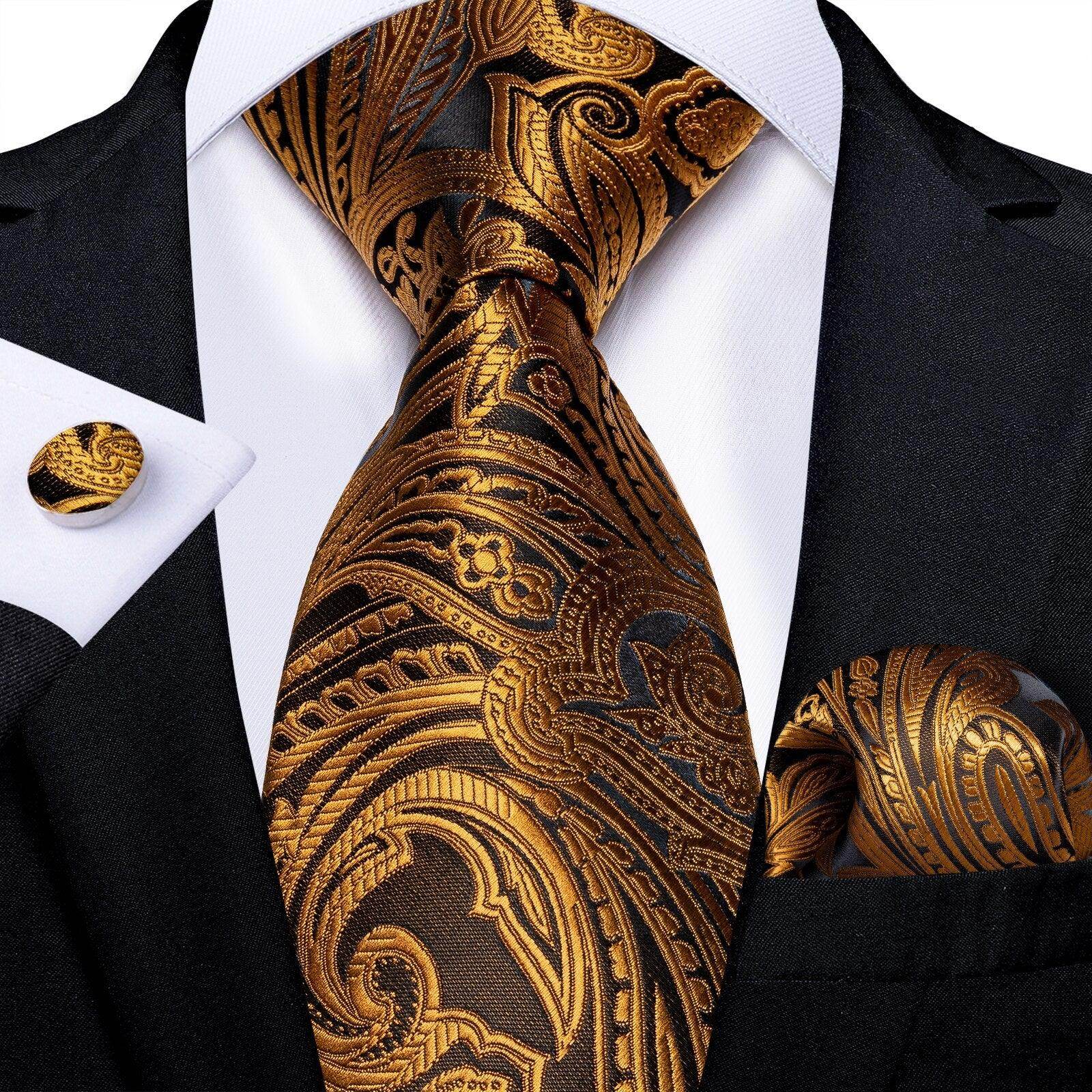 Neck Tie Set Handkerchief Cufflinks Gift For Men - VacationGrabs