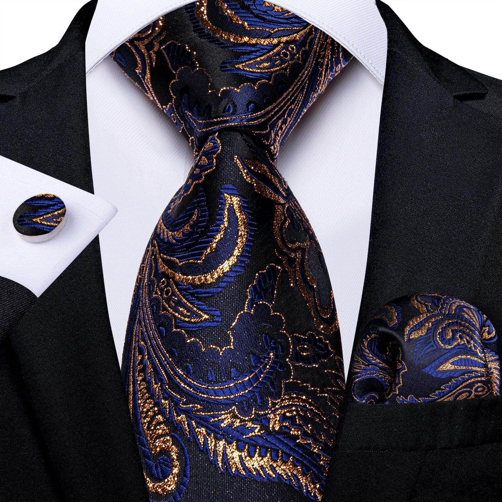 Neck Tie Set Handkerchief Cufflinks Gift For Men - VacationGrabs