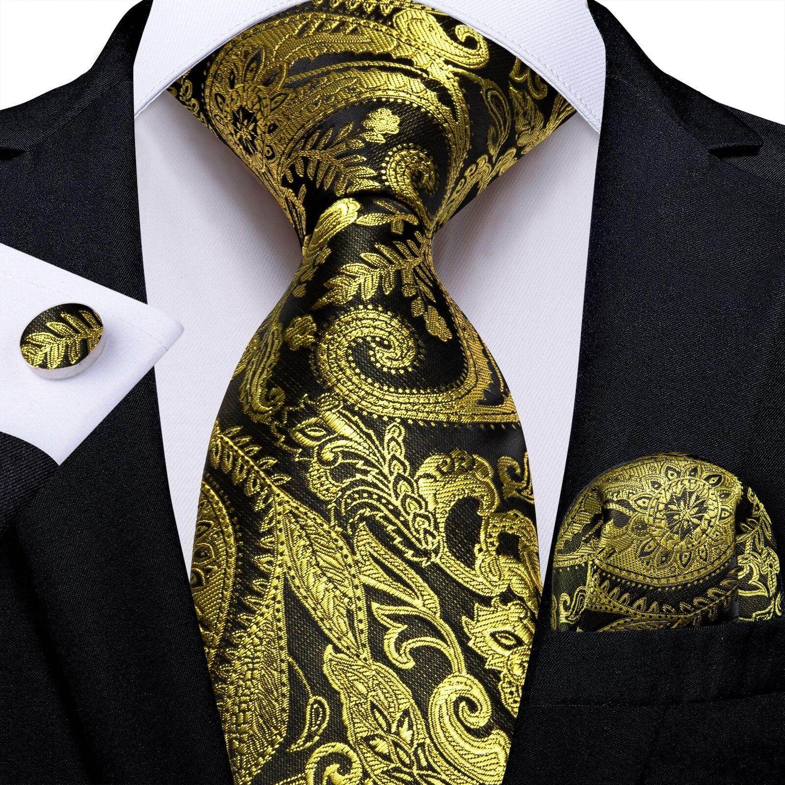 Neck Tie Set Handkerchief Cufflinks Gift For Men - VacationGrabs