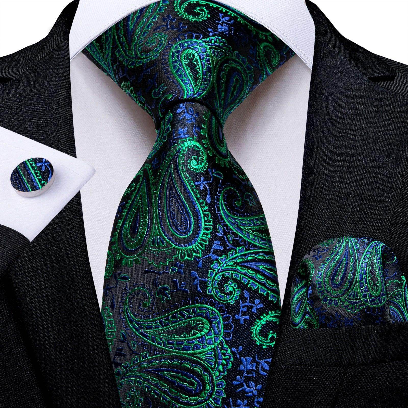 Neck Tie Set Handkerchief Cufflinks Gift For Men - VacationGrabs