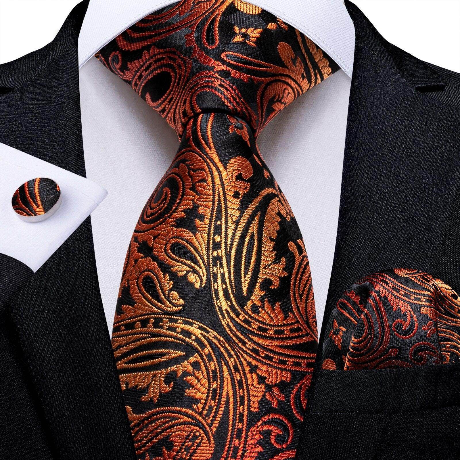 Neck Tie Set Handkerchief Cufflinks Gift For Men - VacationGrabs