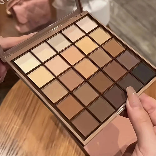 25-color neutral eyeshadow palette with gray brown and coffee tones (photo 1 of 5)