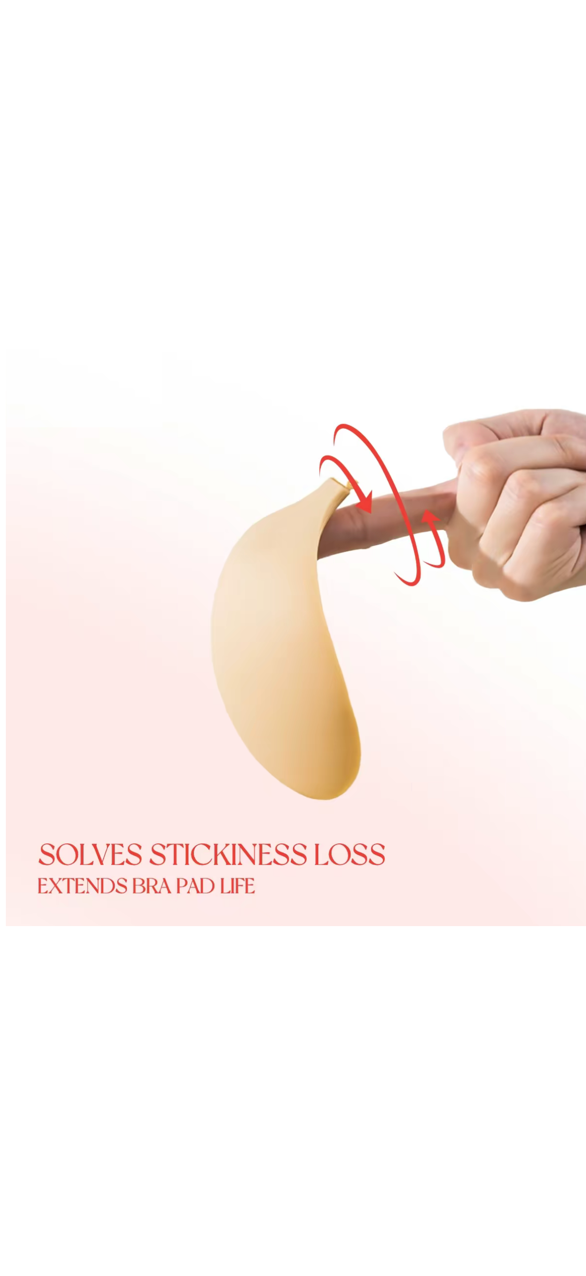 Close-up of new and improved womens sticky bra demonstrating stickiness retention and extended pad life