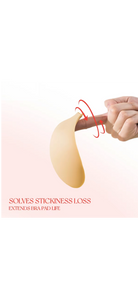 Close-up of new and improved womens sticky bra demonstrating stickiness retention and extended pad life