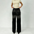women's black wide-leg new denim pants, casual outfit