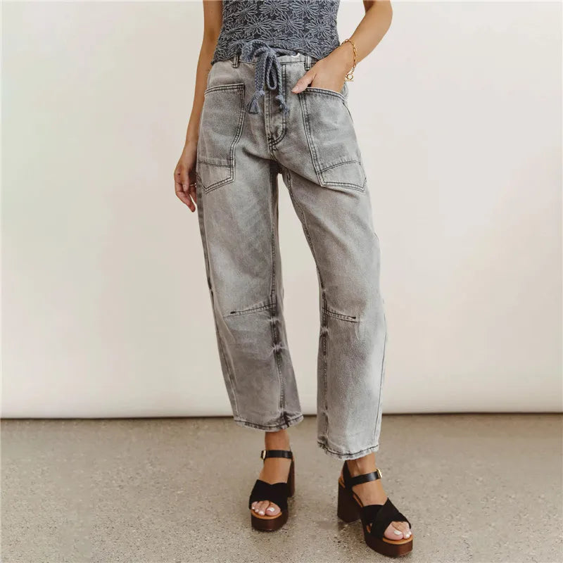 Gray new denim pants, relaxed fit, perfect for casual outings