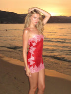 Women's red night out lace trim dresses, perfect for summer evenings