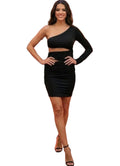 Women's black nightlife one shoulder mini dress for club events