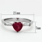 Heart-shaped red gemstone ring with no plating stainless steel jewelry for women