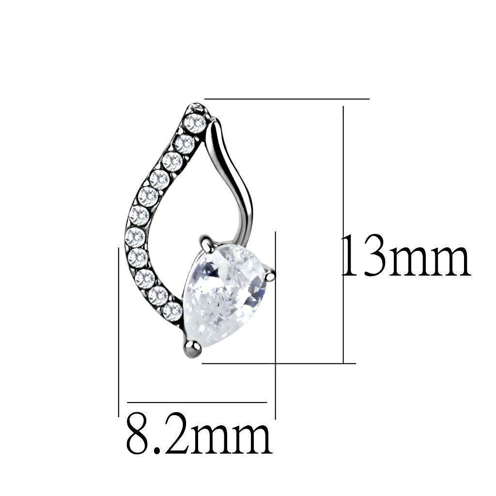 No plating stud earrings for women featuring a pear-shaped crystal and a curved design with sparkling accents