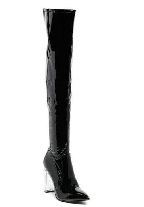 Women's Shoes - Boots Noire Thigh High Long Boots In Patent Pu