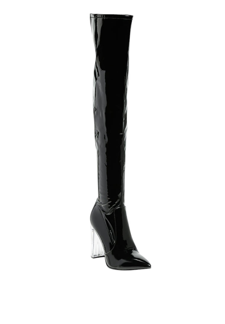 Noire Thigh High Long Boots In Patent Pu