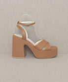 Norah chunky platform heels in tan with a stylish ankle strap for elegant looks