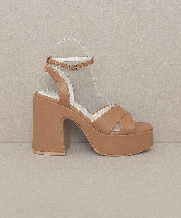 Norah chunky platform heels in tan with a stylish ankle strap for elegant looks