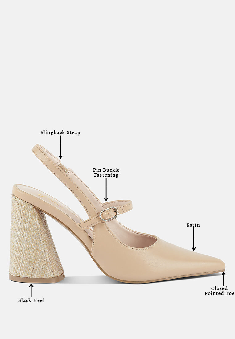 London Rag International nougat flared heel sandals with slingback strap and closed pointed toe