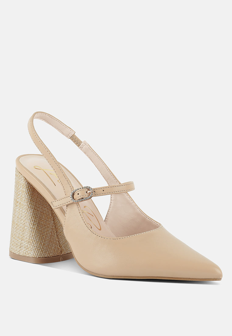 London Rag International nougat flared heel sandals with stylish pointed toe and adjustable strap