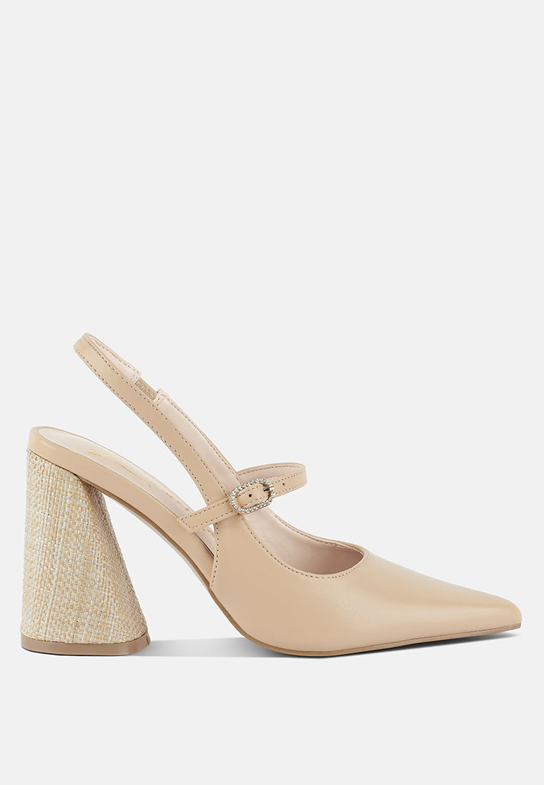 London Rag International nougat flared heel sandals with a stylish pointed toe and adjustable strap