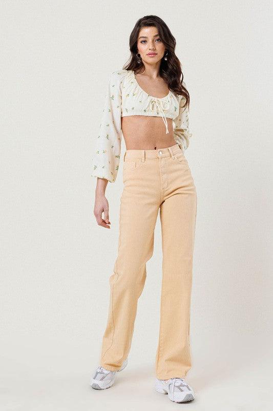 Women's Jeans Nude High Waisted Wide Cut Straight Leg