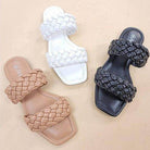 Stylish nude sandals for women in three colors: tan, white, and black with braided straps