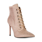 Stylish nude sparkly lace up booties with high heels and shimmering embellishments for a chic look