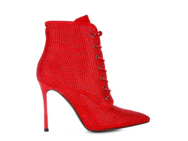 Stylish Rag Company nude sparkly lace up booties with a high heel for a glamorous look