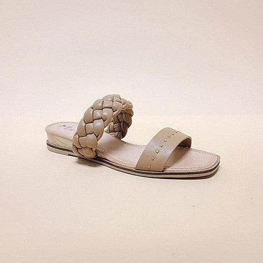 Let's See Style nude taupe sandals with woven strap design for comfortable summer wear