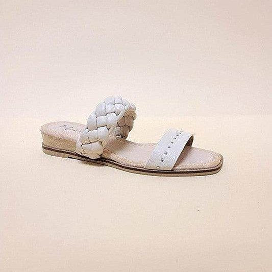 Let's See Style Women's Nude Taupe Sandals with Braided Strap and Slide-On Design