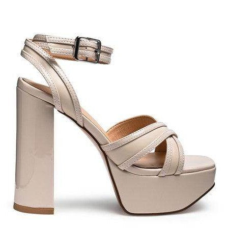 Rag Company Nyle heeled sandals in beige with thick block heels and cross strap design for stylish comfort