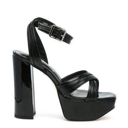 Rag Company Nyle heeled sandals in black with a chunky heel and adjustable ankle strap