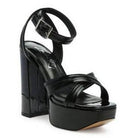 Stylish Nyle heeled sandals in black with a chunky heel and elegant strap design