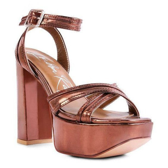 Stylish Nyle heeled sandals in bronze with a chunky heel and ankle strap for elegant looks