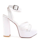 Rag Company Nyle heeled sandals in white with a chunky block heel and ankle strap for stylish comfort