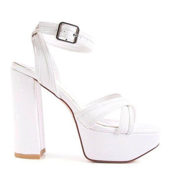 Rag Company Nyle heeled sandals in white with a chunky block heel and ankle strap for stylish comfort