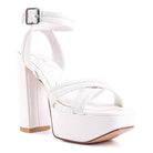 Stylish Rag Company Nyle heeled sandals in white with platform and ankle strap for women