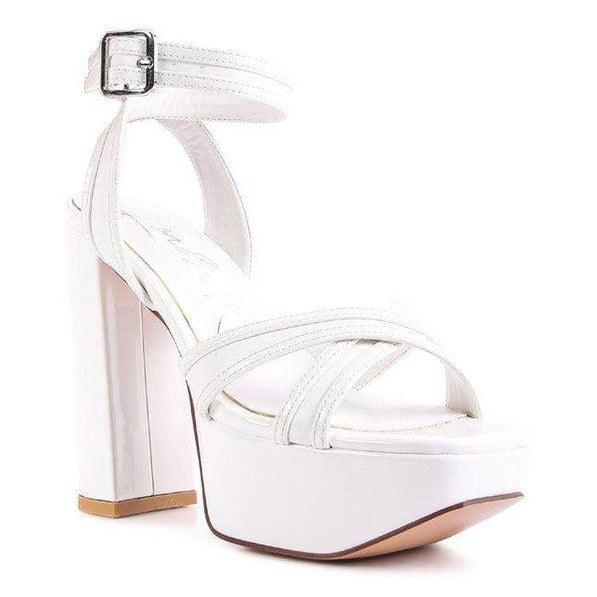Stylish Rag Company Nyle heeled sandals in white with platform and ankle strap for women