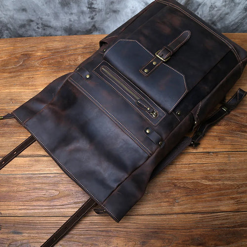 Men's brown leather backpack with quality leather protection for durable use