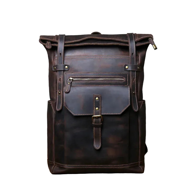 Brown leather backpack with quality leather protection for travel