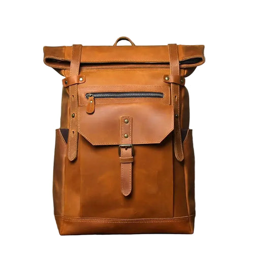Brown leather backpack with quality leather protection for daily use