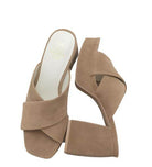 Oasis Society Women's Platform Mule Sandals in Beige with Stylish Cross-Strap Design
