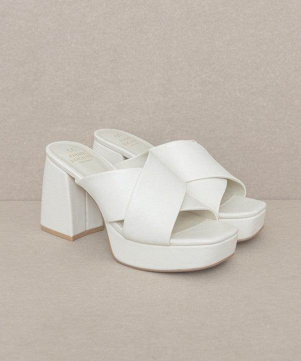 Oasis Society White Platform Mule Sandals with Chunky Block Heels for Stylish Comfort