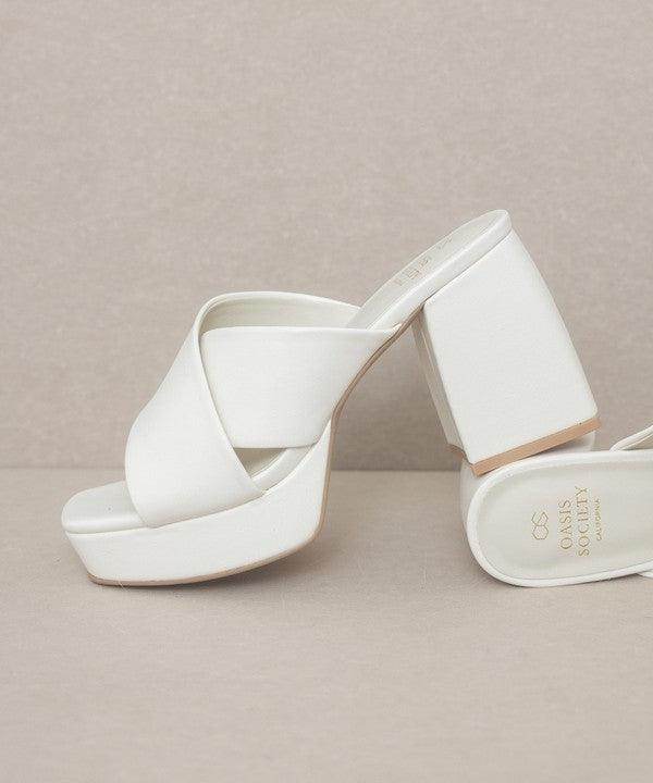 Stylish Oasis Society white platform mule sandals with cross strap design for women