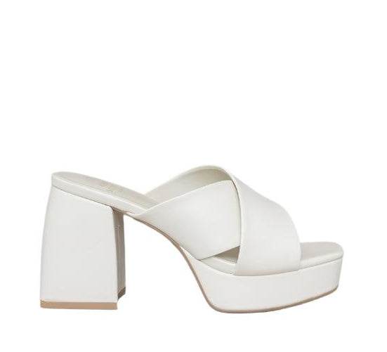 White Oasis Society platform mule sandals with chunky heels for stylish summer wear