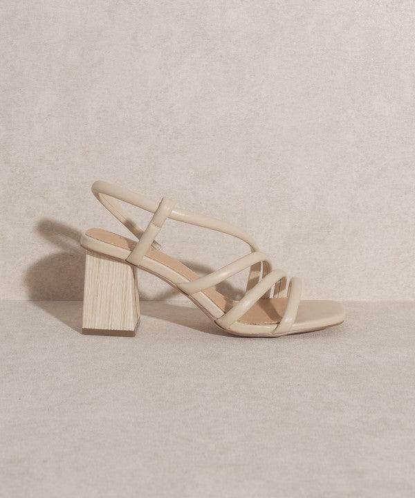 Oasis Society stylish vacation sandals with a chunky block heel in a light neutral tone