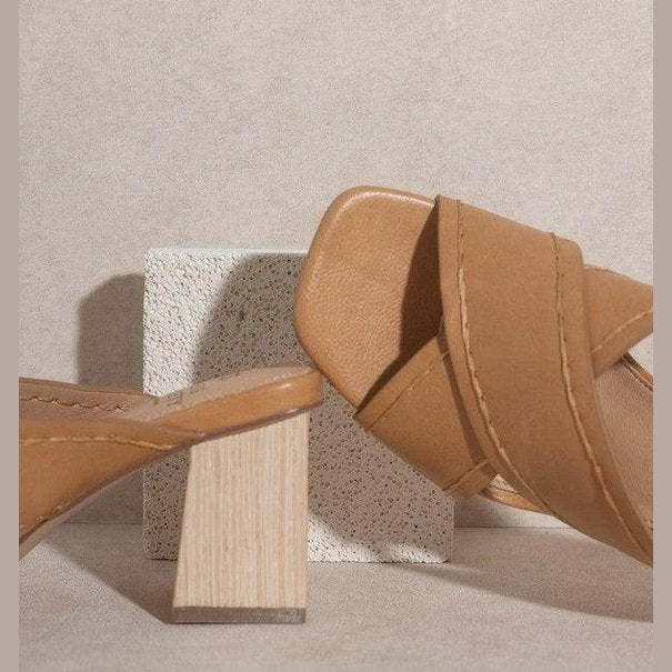 Oasis Society summer vacation sandals in tan with cross-strap design and block heel for stylish comfort