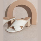 Oasis Society Women's Summer Vacation Sandals in White with Stylish Cross-Strap Design and Block Heel